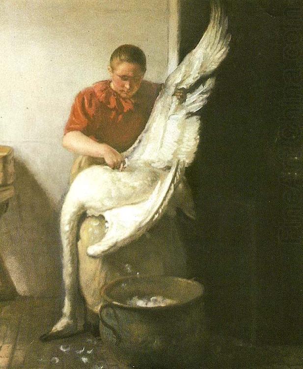 en pige plukker dun af en avane, Anna Ancher